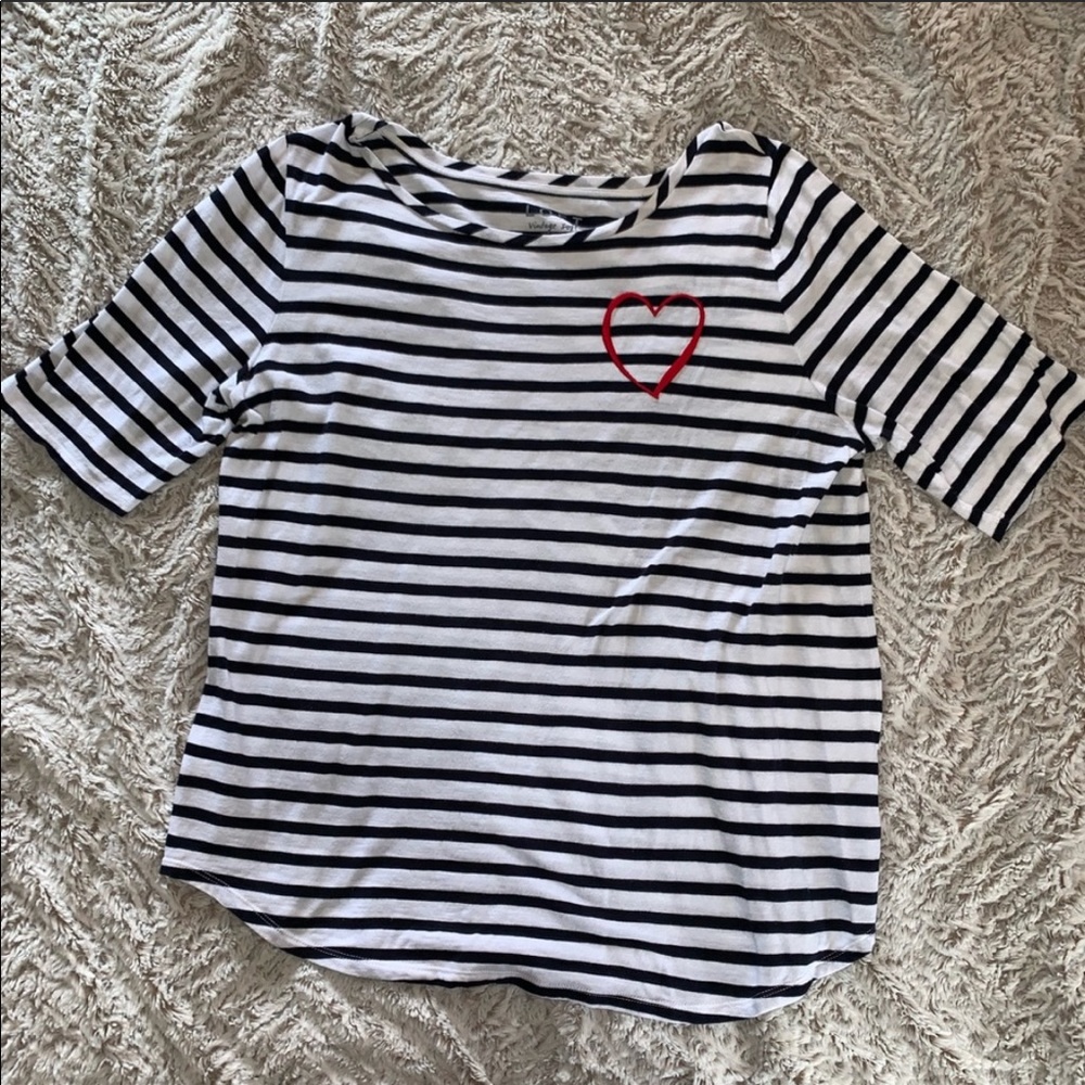 LOFT Striped Heart Embroidered Tee